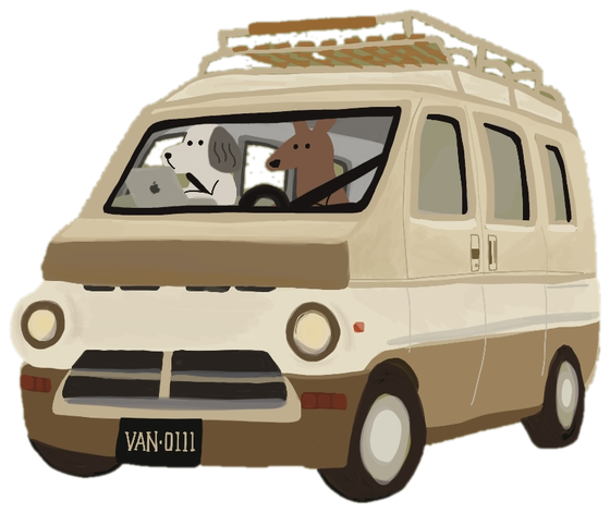 皮皮小姐和袋鼠先生開著廂型車